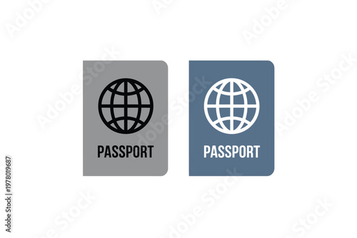 Two passports with globe icons on a white background for travel and identity