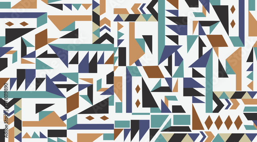 Abstract geometric pattern in teal, brown, and navy. Modern architectural design for textiles and wallpapers.