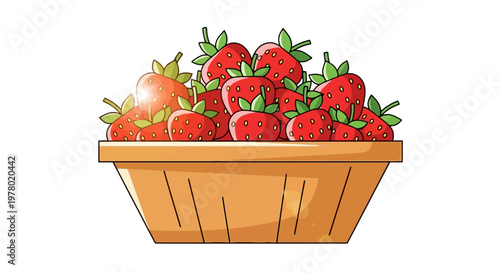Abundant basket illustration of fresh red strawberries with green stems in vibrant color a delightful summer harvest