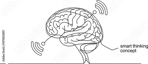 Linear artistic representation of a human brain featuring wireless signal icons to highlight the power of modern intelligent thought processes