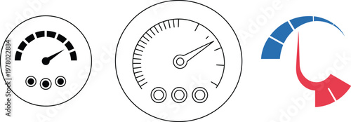 Speedometer gauge icons analog meter dashboard indicators performance measurement automotive control panel vector illustration
