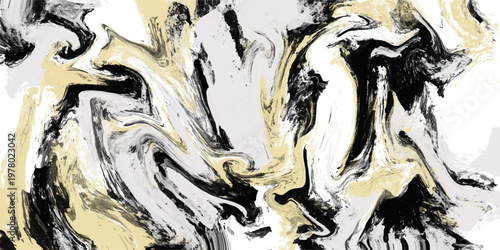 Organic gold and black marble texture with messy hand-drawn fluid swirls. This authentic abstract vector background emphasizes tactile imperfection for artisanal creative projects.