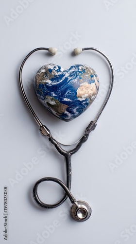 Wallpaper Mural A stethoscope shaped like a heart surrounds a heart-shaped globe, symbolizing global health and care for the planet. Torontodigital.ca
