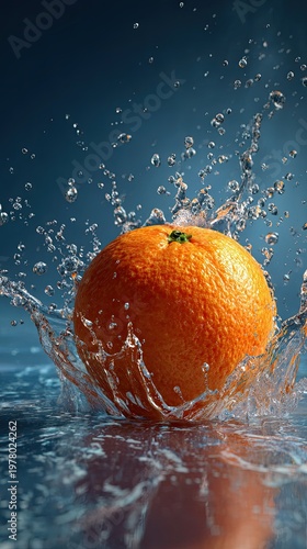 Wallpaper Mural A vibrant orange splashes into water, creating dynamic droplets against a deep blue background. Torontodigital.ca
