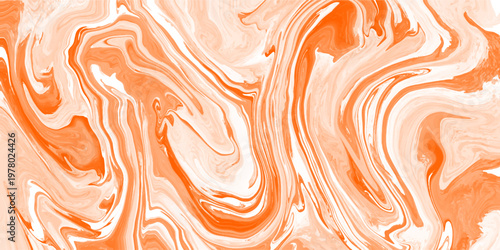 Bright orange and white fluid marble pattern with energetic liquid swirls. This warm abstract vector background is ideal for summer marketing campaigns and vibrant website hero sections.