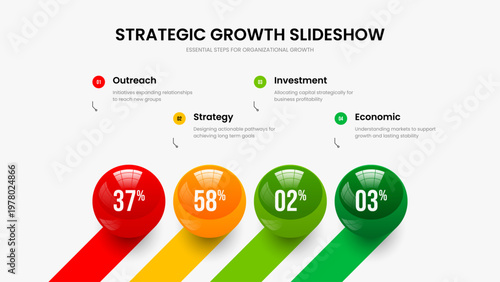Elegant Review Slideshow Design Vector Illustration. Market Forecast 4 Step Infographic Frame Template. Science Showcase Four Element Diagram Presentation Layout.
