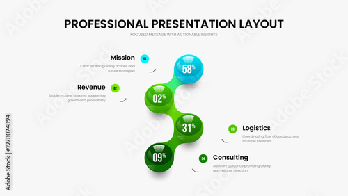 Sales Insight Frame Design Vector Illustration. Medical Report 4 Step Infographic Slideshow Layout. Professional Solution Four Element Chart Slide Template.