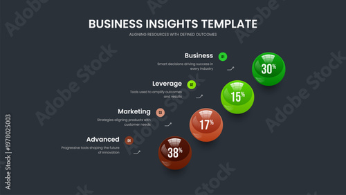Corporate Strategy 4 Step Graph Slide Design. Digital Proposal Presentation Template Vector Illustration. Simple Growth Four Element Chart Slideshow Layout.
