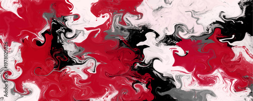 Abstract red black and white fluid marble texture background. This dynamic messy acrylic paint pour creates a striking modern graphic template creative digital design.
