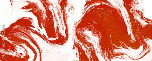 Abstract red and white fluid liquid marble texture background. This smooth wavy acrylic paint pour pattern perfectly suits modern graphic design.