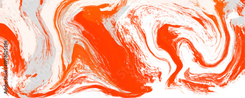 Abstract red and white fluid liquid marble texture background. This vibrant wavy acrylic paint pour creates a highly dynamic modern graphic web template design.