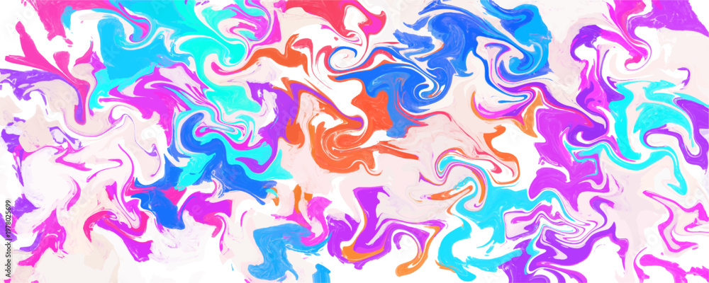 Obraz premium Colorful abstract fluid ink background. Vibrant pink, blue, and orange liquid marble texture with dynamic messy swirls for creative designs.