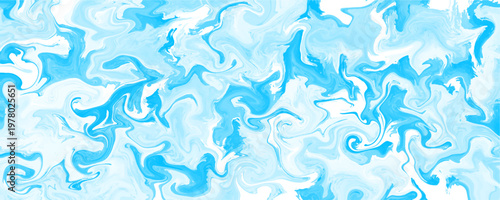 Abstract light blue and white fluid marble texture background. This chaotic messy acrylic paint pour splash creates striking graphic digital design.