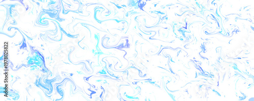 Abstract light blue and purple chaotic fluid marble texture background. This dynamic messy acrylic paint pour splash creates striking graphic layouts.