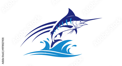 Blue Marlin Jumping Ocean Wave, Sport Fishing, Marine Life, Dynamic Action