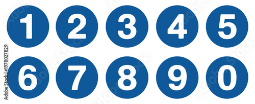 Numbers button circles blue set, round 1 to 10 number icons, numeric keypad style