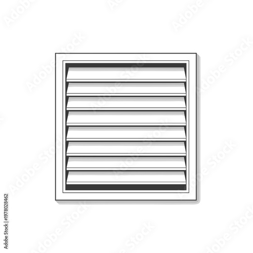 Square vent panel with horizontal slats isolated on a white background, showcasing minimalistic industrial design and clean lines