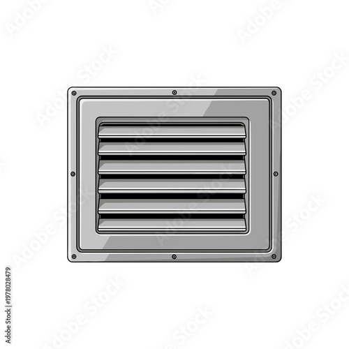 Metallic vent panel with horizontal slats isolated on a clean white background, showcasing industrial design and functionality