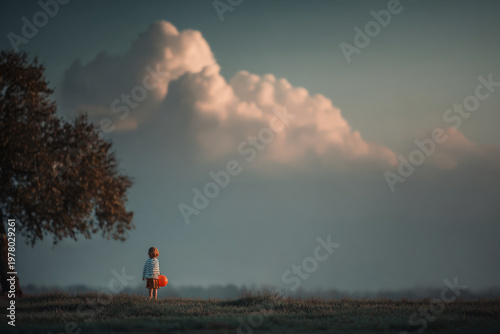 playful boy hides behind tree calling his dog to join in fun game essence of childhood joy