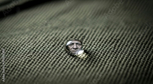Close-up of suit button detail.