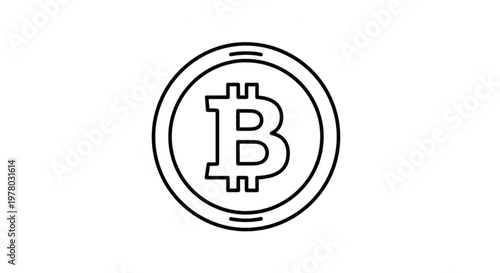 Bitcoin cryptocurrency icon, simple line art illustration representing digital currency and finance