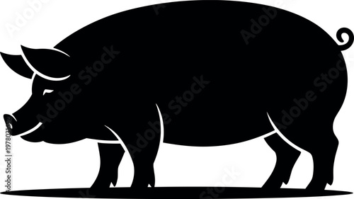 Pig silhouette minimal black vector illustration for farm animal livestock agriculture rural and domestic design concept use