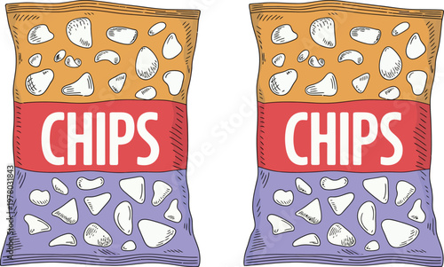 Two bags of chips with the word 