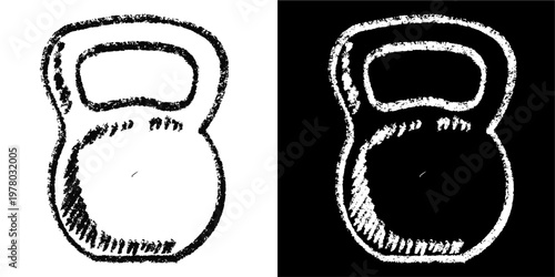 Set editable chalk drawing kettlebell gym vector for fitness classes. Ideal for symbolizing chalkboard muscle training, vintage workout, and school health.
