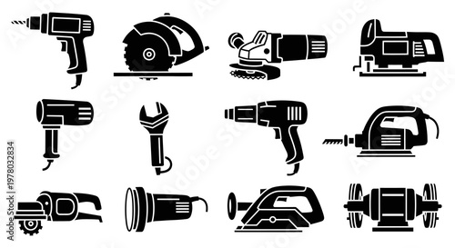 Industrial Power Tools and Construction Equipment Silhouette