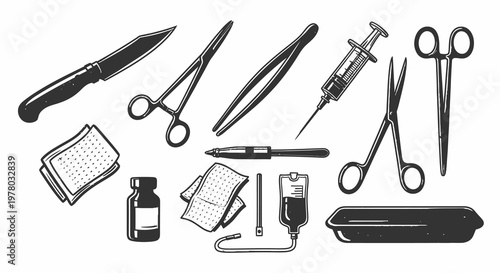 Surgical Medical Instruments and Healthcare Equipment Vector