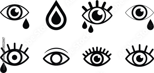Crying eye vector set stylized eye illustrations with tears emotional artistic expressive design concept illustration