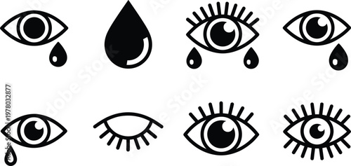 Crying eye vector set stylized eye illustrations with tears emotional artistic expressive design concept illustration