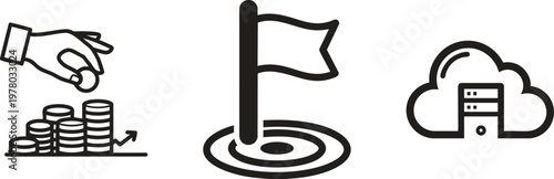 Business icons, finance symbols, investment graphics, vector set