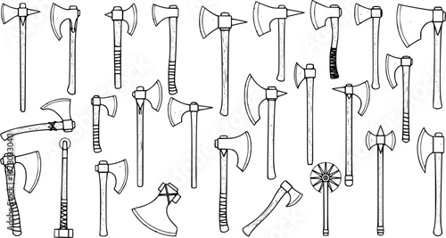 Axes Galore: Hand-Drawn Collection of Various Axe Designs