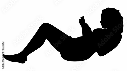 Black silhouette vector of a person lying down switching off phone