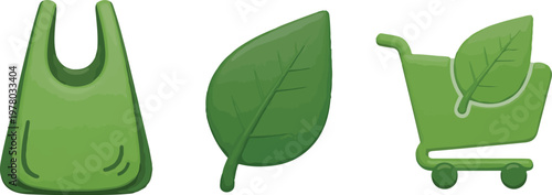 Green eco icons for sustainable living, showing the fundamental processes of responsible consumption, much like an amoeba under microscope reveals intricate life