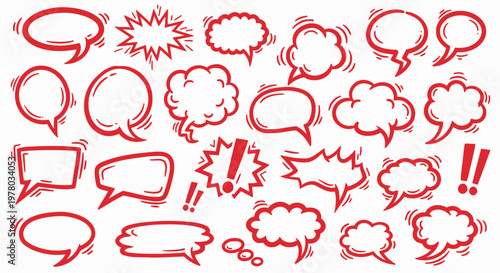 Hand-drawn Red Speech Bubbles Collection - Communication, Dialogue, Ideas