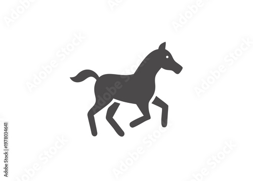 Gray horse silhouette stands prominently against a solid black background