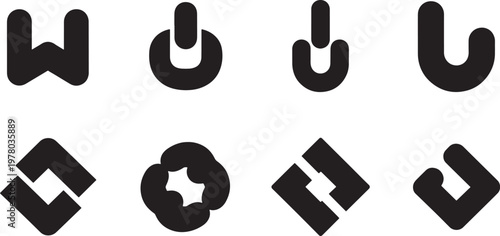 Collection of abstract geometric shapes and power button symbols with abstract geometric minimalist illustration collection technology interface connection disconnect computer circular