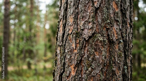 Close-up of rough pine tree bark texture in a forest, natural background