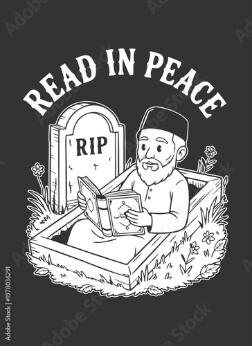 A cartoon illustration of a moeslim reading a quran vector design