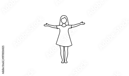 Girl with open arms outline vector positive emotion freedom line illustration