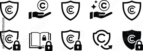 Copyright protection icon vector silhouette style intellectual property media production symbol illustration