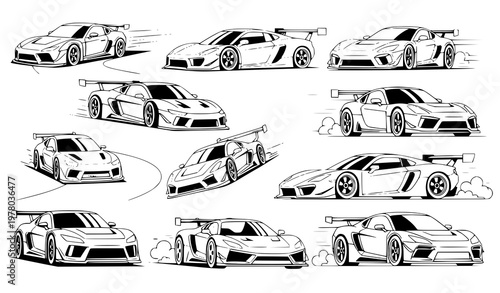 Racing car vector pack dynamic sports cars in motion angles high speed illustration