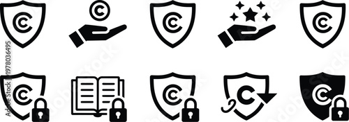 Copyright protection icon vector silhouette style intellectual property media production symbol illustration