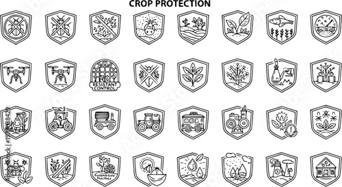 Crop Protection Icons: Farm Safety  Agriculture Vector Symbols