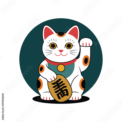 Maneki-neko beckoning cat figurine brings good luck in a traditional Japanese style.