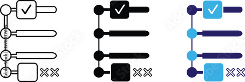 Task checklist icon with check and cross marks showing completed and pending tasks. Suitable for to do lists, workflow control, task management, planning, productivity systems and business processes.