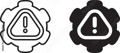 warning icon with gear symbol silhouette icon vector flat illustration on white background. line art icons