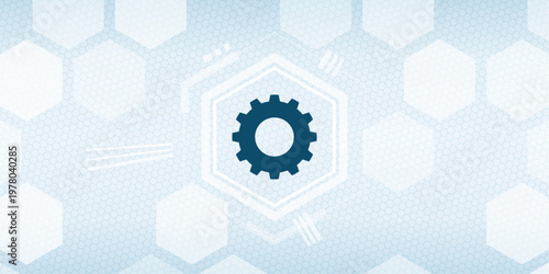 Technical Gear Icon on Blue Hexagonal Background Vector for Engineering Industry Settings and Mechanism Concept